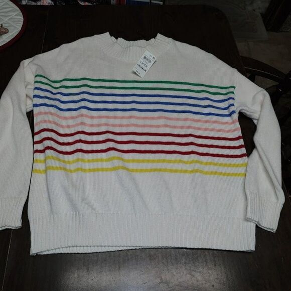 New Style & Co Off White Multi Color Stripe Sweater Size Women's L - Picture 2 of 2
